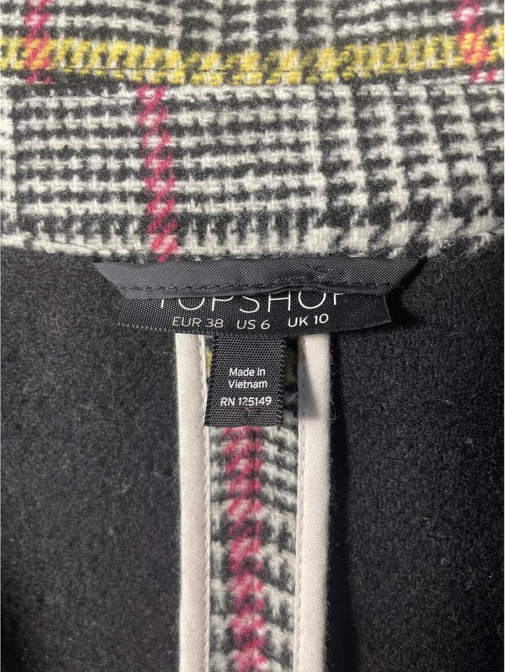 Topshop Wool Blend Plaid Long Pea Coat Button Womens Size 6 Plaid Career Fall - Picture 2 of 7